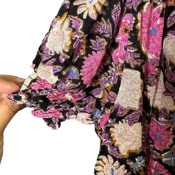 Cynthia Rowley Women's Small Floral Print Blouse‎ Stretch Short Sleeve Top - Picture 4 of 10